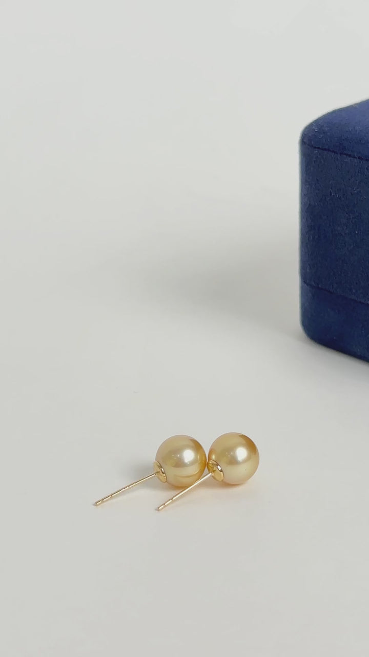 South Sea Golden Pearl 18K Gold Classic Straight Pin Earrings