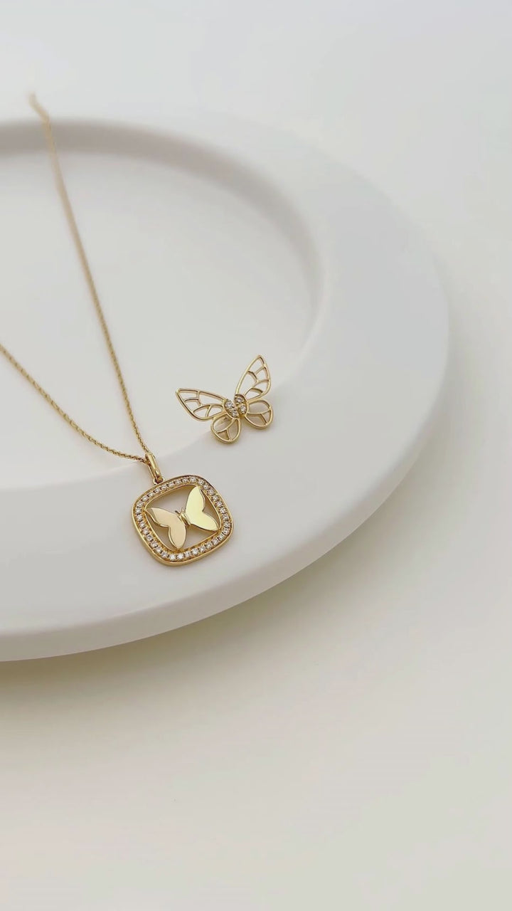 18K Gold Diamond Butterfly Shot Pendant Necklace