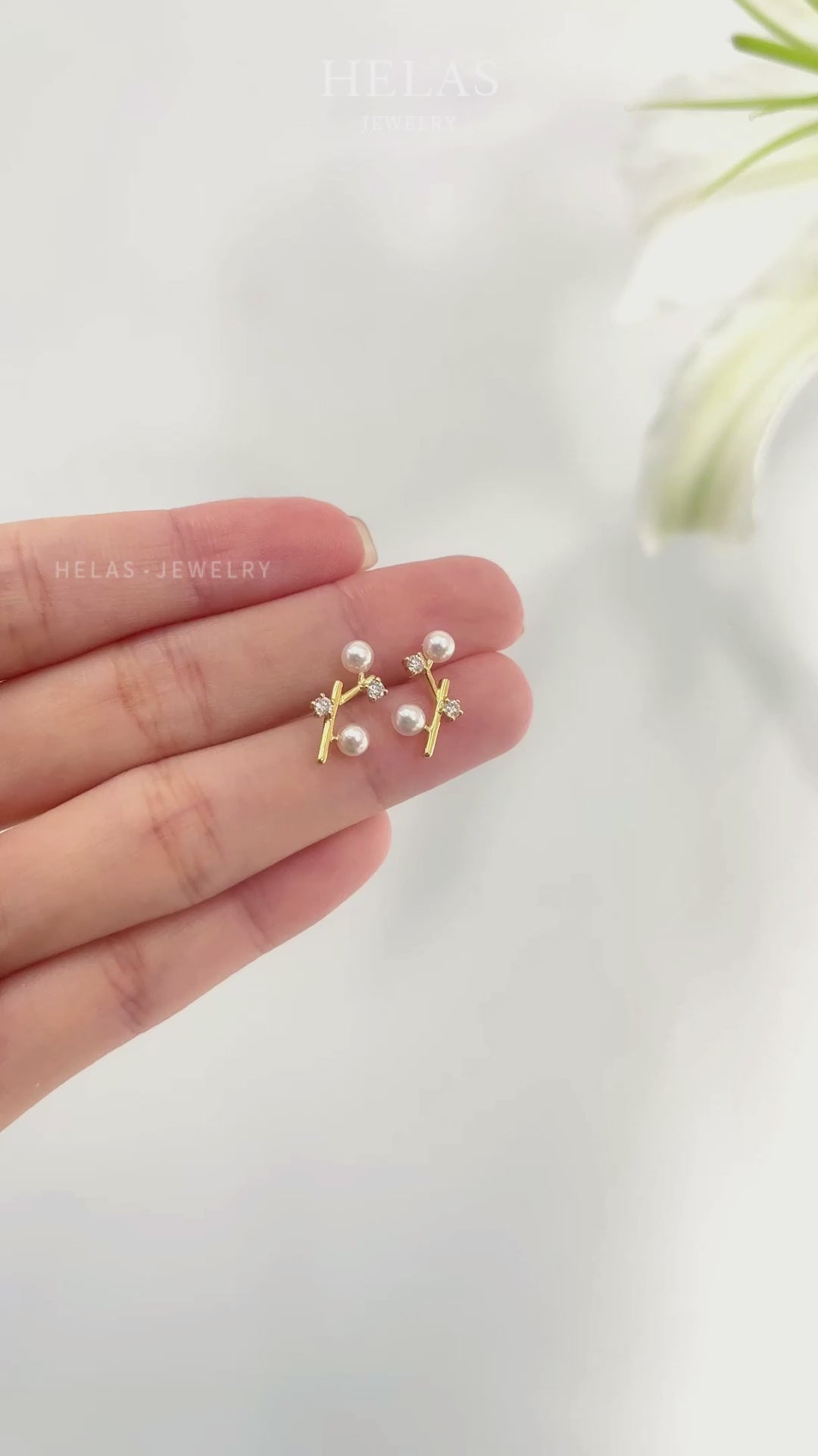 Akoya Pearl 18K Gold Branches Design Diamond Earrings