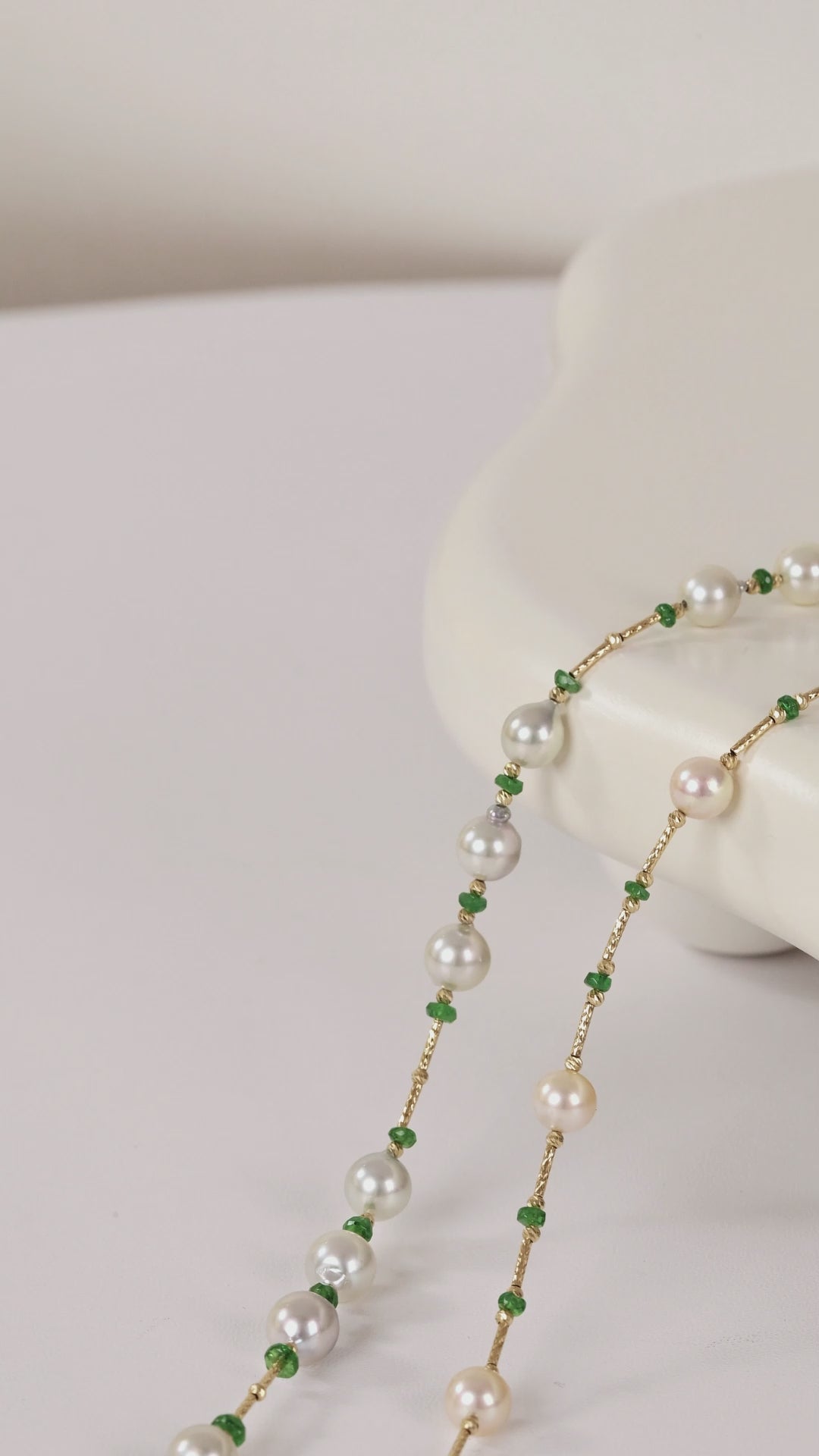 Akoya Pearl 18K Gold Tsavorite Baby's Breath Necklace