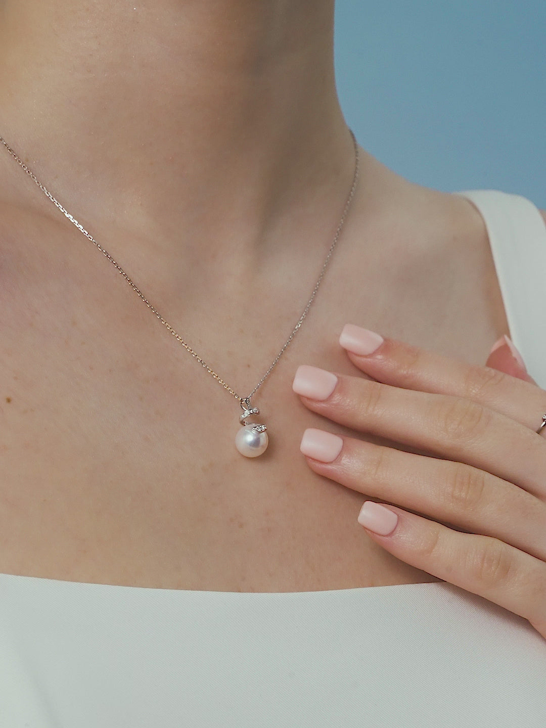 Akoya Pearl 18K White Gold Multi-Curve Wave Diamonds Necklace