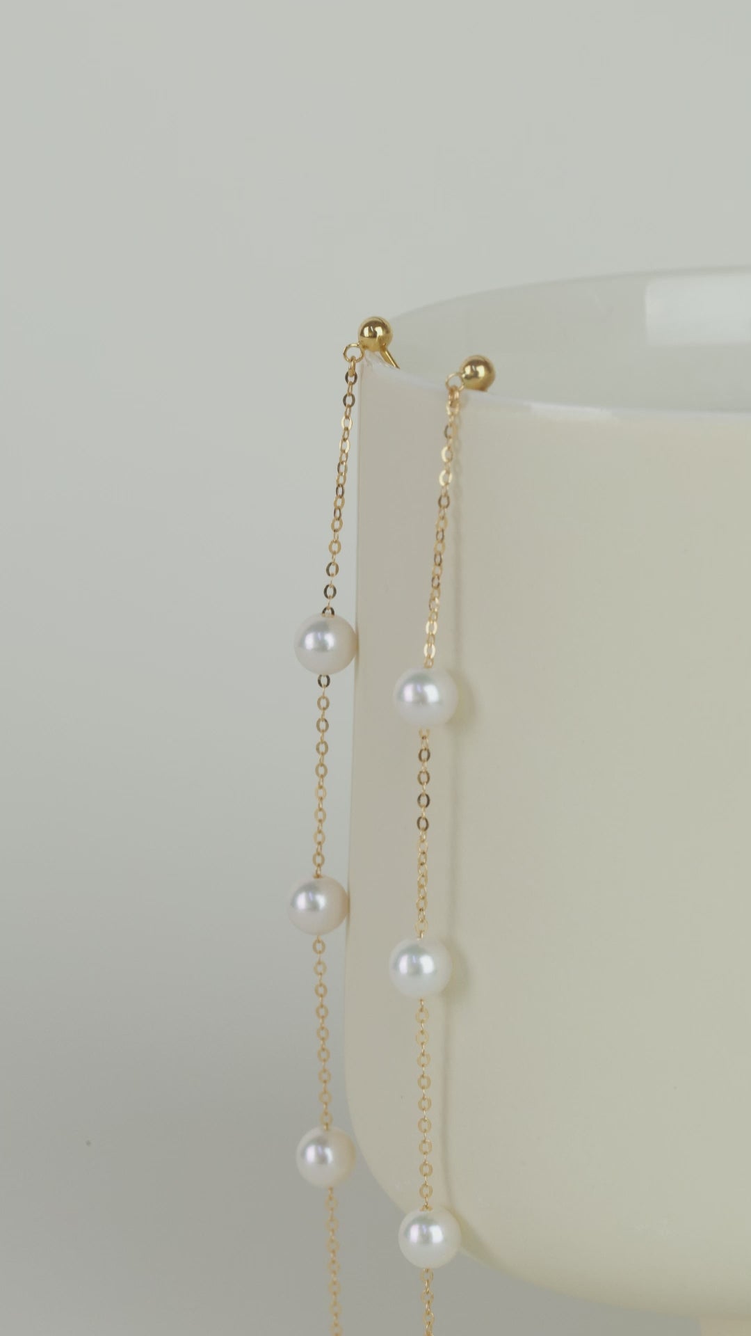 Akoya Pearl 18K Gold Four Pearls Hanging Design Earrings