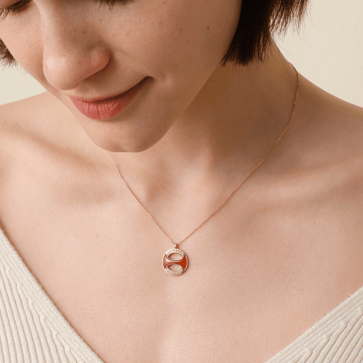 Red Agate Mother - of - Pearl 18K Gold Diamonds Fortune Charm Necklace - HELAS Jewelry