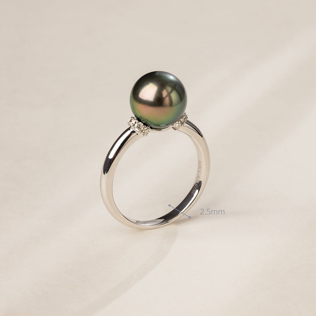 Tahitian Black Pearl 18K Gold Diamond Elegant Ring - HELAS Jewelry