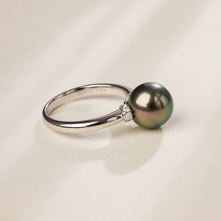 Tahitian Black Pearl 18K Gold Diamond Elegant Ring - HELAS Jewelry