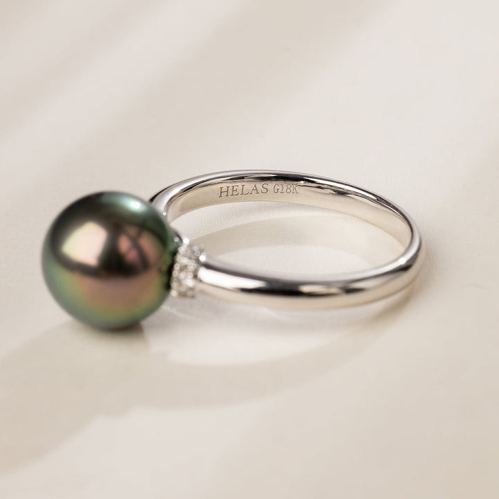 Tahitian Black Pearl 18K Gold Diamond Elegant Ring - HELAS Jewelry