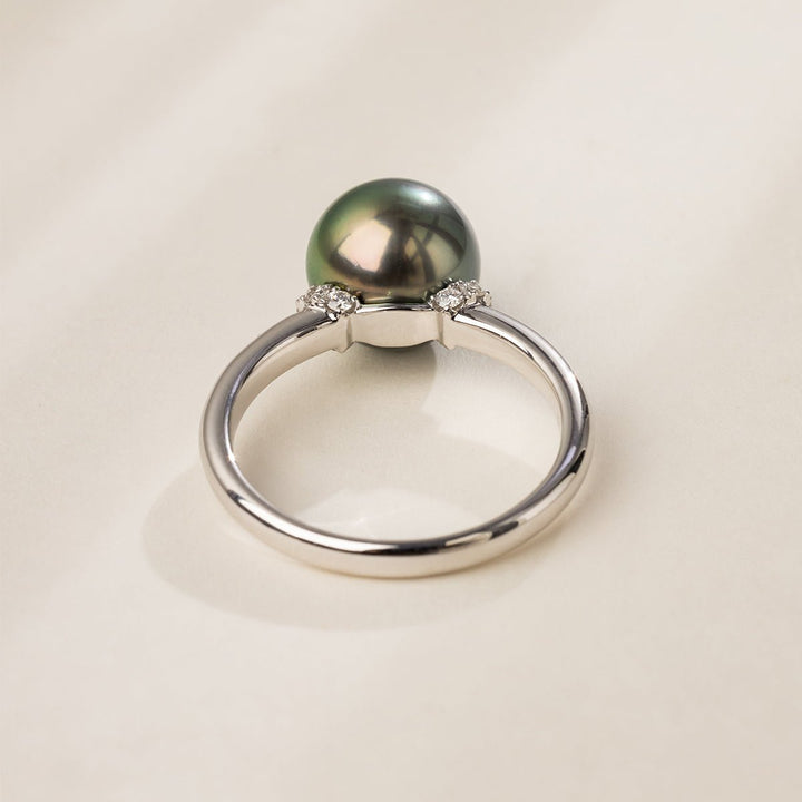 Tahitian Black Pearl 18K Gold Diamond Elegant Ring - HELAS Jewelry