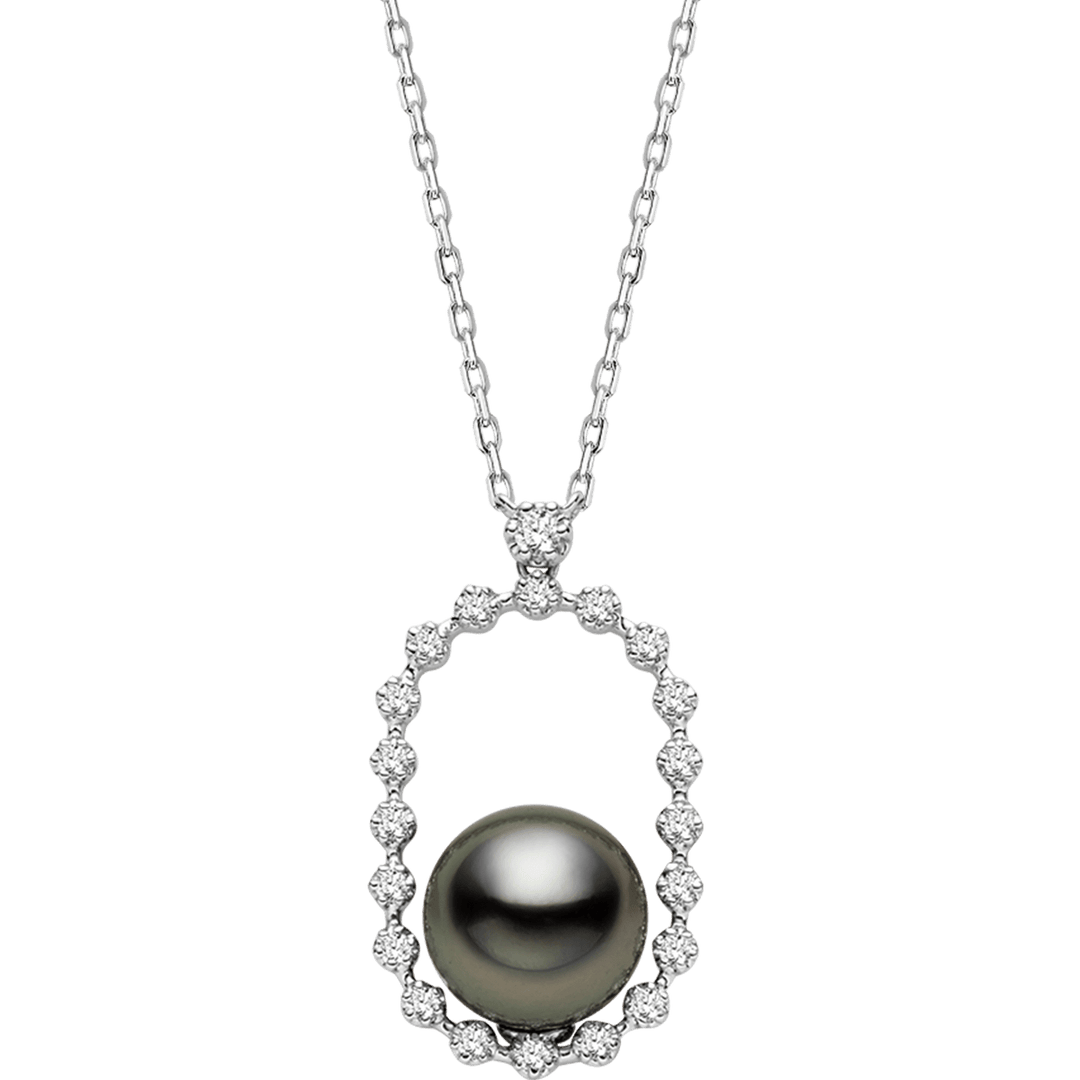 Tahitian Black Pearl 18K Gold Diamond Sparkling Circle Necklace - HELAS Jewelry