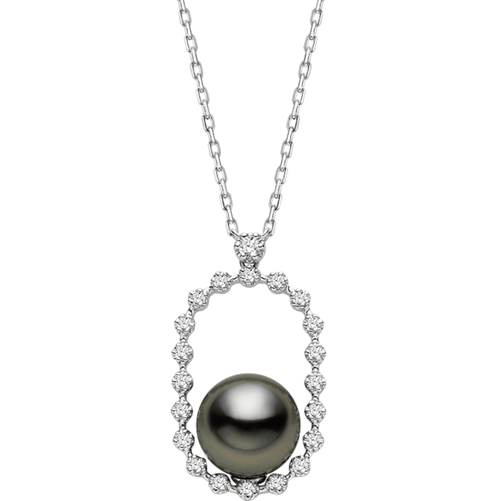 Tahitian Black Pearl 18K Gold Diamond Sparkling Circle Necklace - HELAS Jewelry