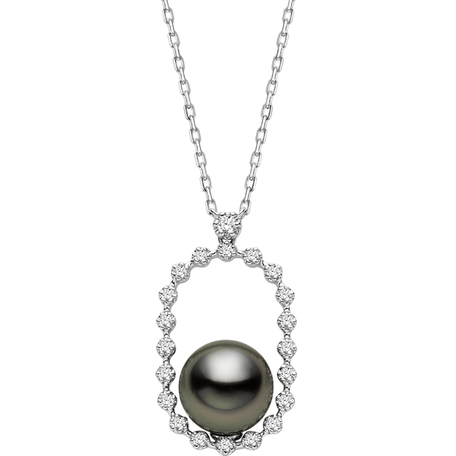 Tahitian Black Pearl 18K Gold Diamond Sparkling Circle Necklace - HELAS Jewelry