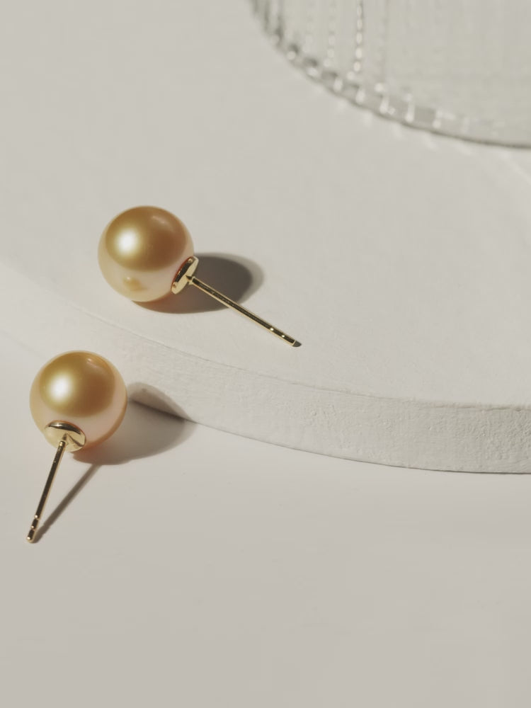 South Sea Golden Pearl 18K Gold Classic Straight Pin Earrings