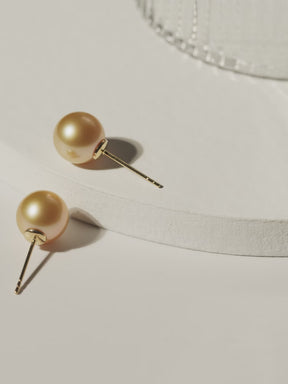 MOMENT COLLECTION South Sea Golden Pearl 18K Gold Classic Straight Pin Earrings