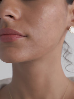 DAWN COLLECTION 18K Gold Mother of Pearl Convex Style Diamonds Earrings
