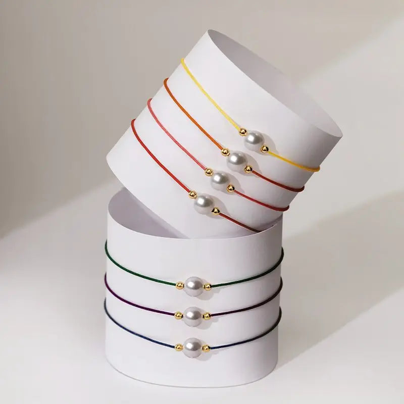 Aurora Collection Akoya Saltwater Pearl 18K Gold String Bracelet - HELAS Jewelry