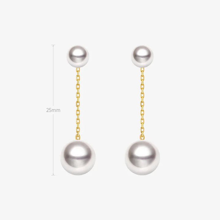 Akoya Pearl 18K Gold Double Pearl Chain Earrings