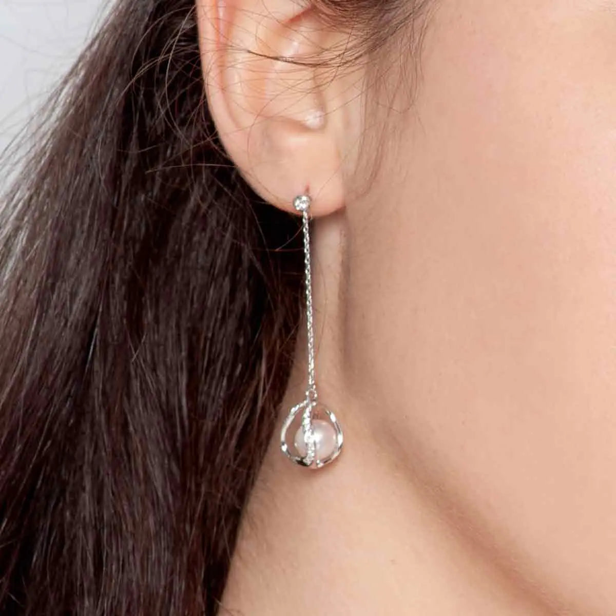 BRIGHT COLLECTION Akoya Pearl 18K White Gold Stand Out Designs Elegant Diamonds Hanging Earrings