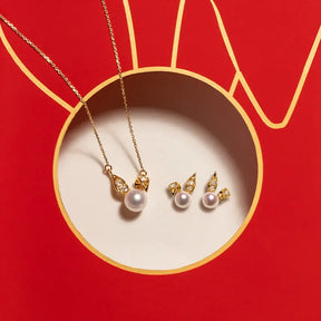 BUNNY COLLECTION Akoya Pearl 18K Solid Gold Diamonds Earrings