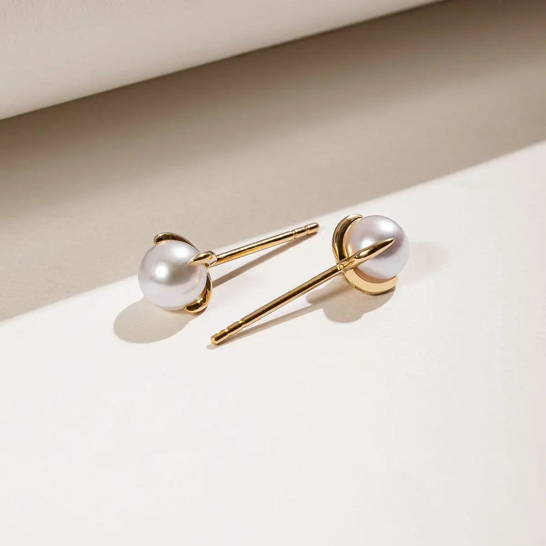 BASIC COLLECTION Akoya Pearl 18K Gold Flower-bud Stud Earrings - HELAS Jewelry