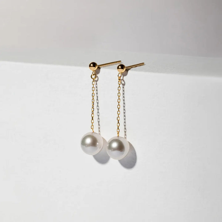 BASIC COLLECTION Akoya Pearl 18K Gold Long Stud Earrings - HELAS Jewelry