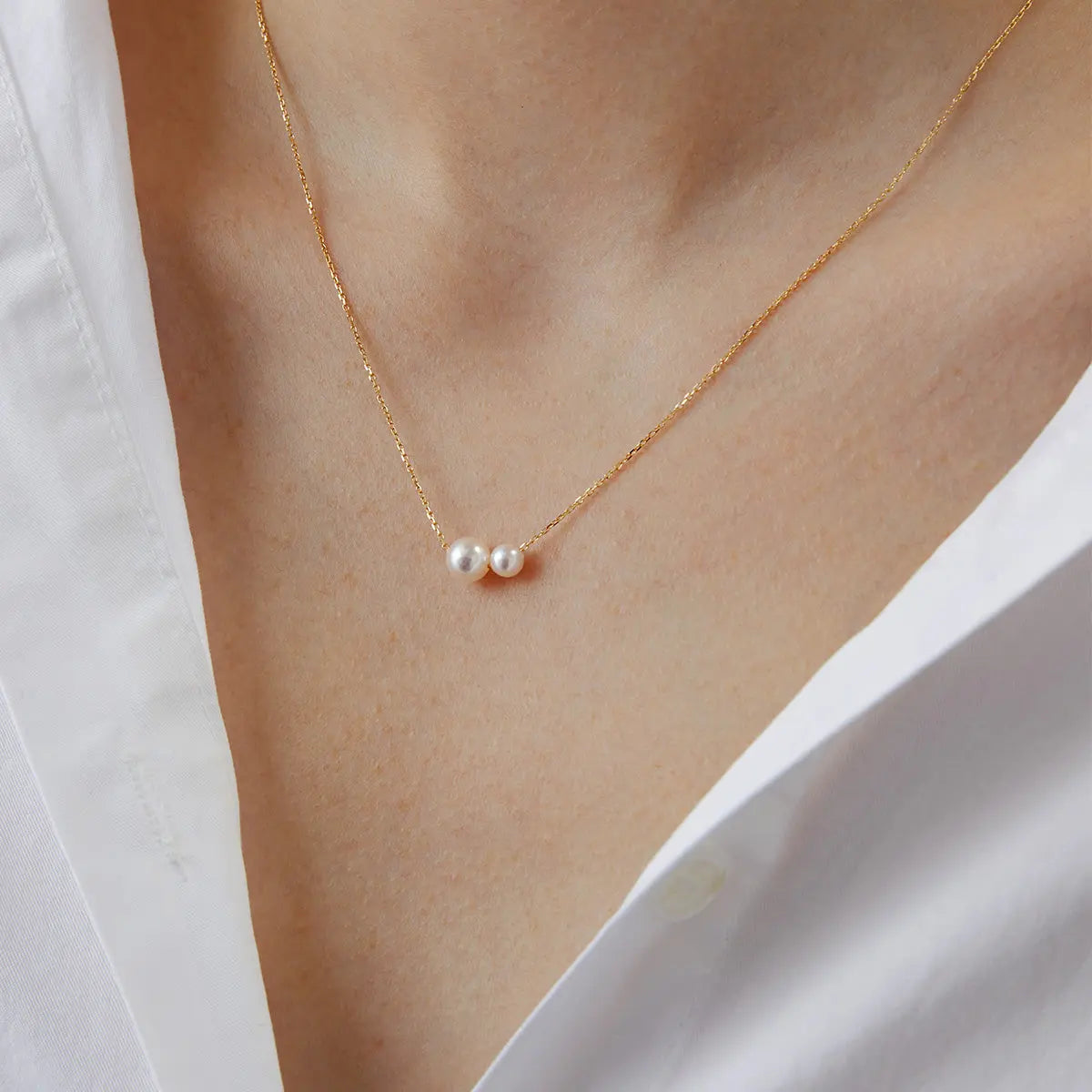 BASIC COLLECTION Double Akoya Pearls 18K Gold Necklace