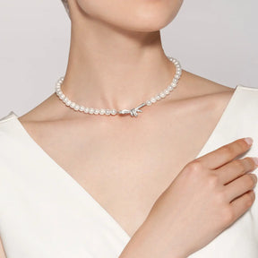 BRIDAL COLLECTION Akoya Pearl 18K White Gold Bowknot Diamond Necklace