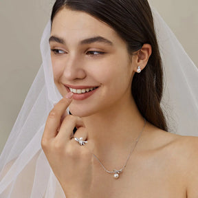 BRIDAL COLLECTION Akoya Pearl 18K White Gold Bowknot Diamond Ribbon Necklace