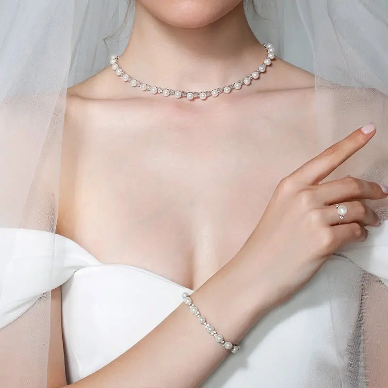 Bridal Collection Akoya Pearl 18K White Gold Diamond Bracelet - HELAS Jewelry