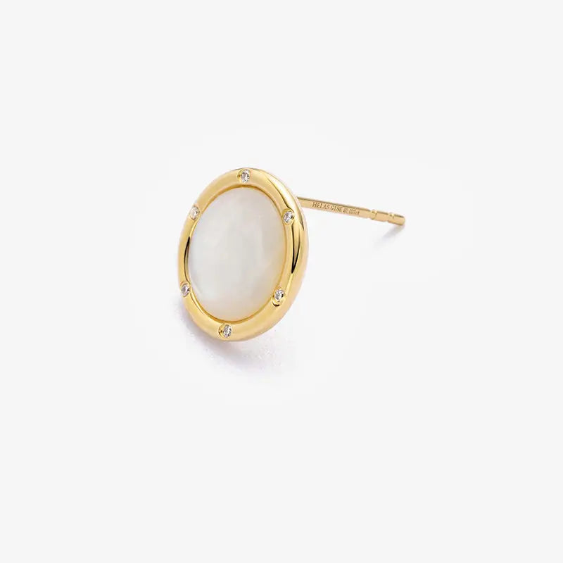 DAWN COLLECTION 18K Gold Mother of Pearl Convex Style Diamonds Earrings