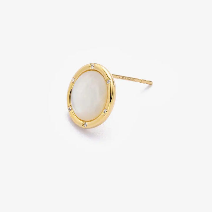 DAWN COLLECTION 18K Gold Mother of Pearl Convex Style Diamonds Earrings - HELAS Jewelry