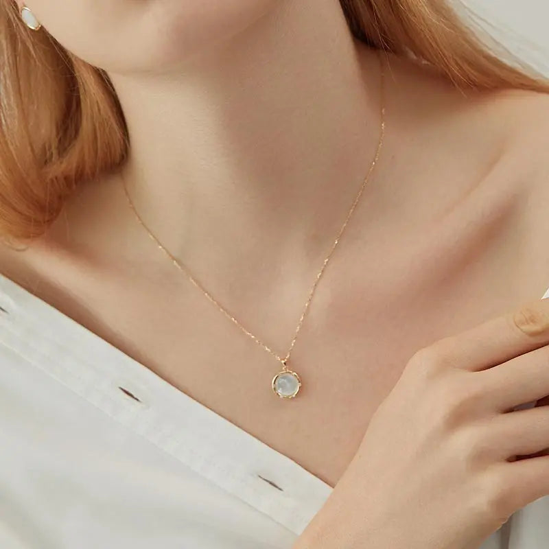 DAWN COLLECTION 18K Gold Mother of Pearl Convex Style Diamonds Necklace - HELAS Jewelry