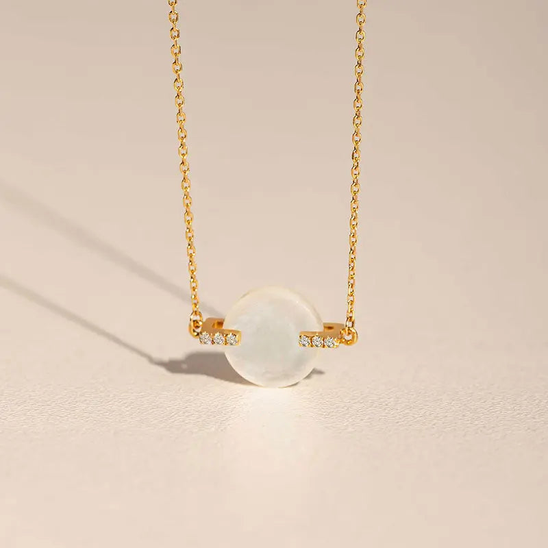 DAWN COLLECTION 18K Gold Mother of Pearl Flat Style Diamonds Necklace - HELAS Jewelry