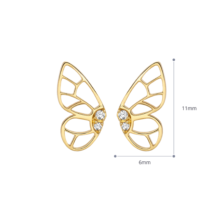 18K Gold Diamond Butterfly Hollow Ear Studs Earrings