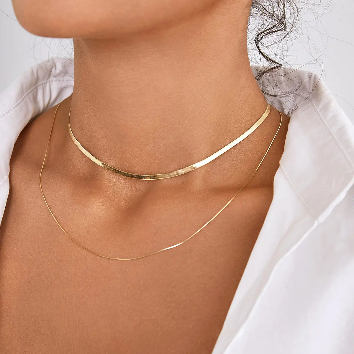 FINE LINE COLLECTION 18k Yellow Gold Bold Herringbone Chain Necklace