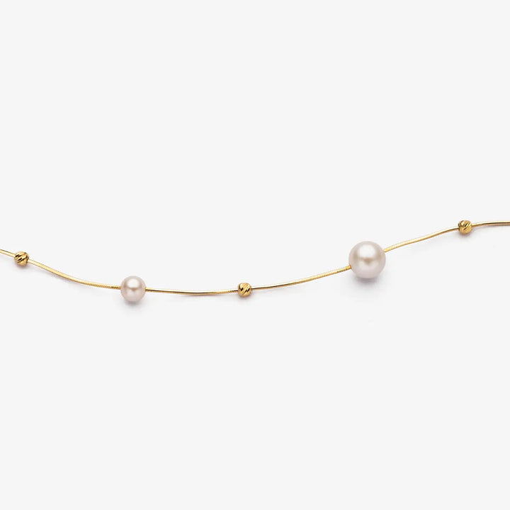 FINE LINE COLLECTION Akoya Saltwater Pearls 18k Yellow Gold Baby'S Breath Herringbone Chain Necklace - HELAS Jewelry