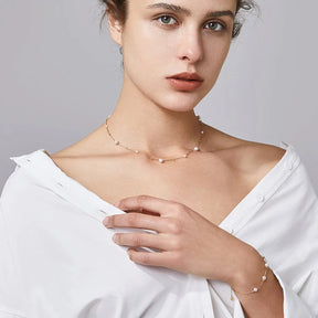 FINE LINE COLLECTION Akoya Saltwater Pearls 18k Yellow Gold Baby'S Breath Herringbone Chain Necklace