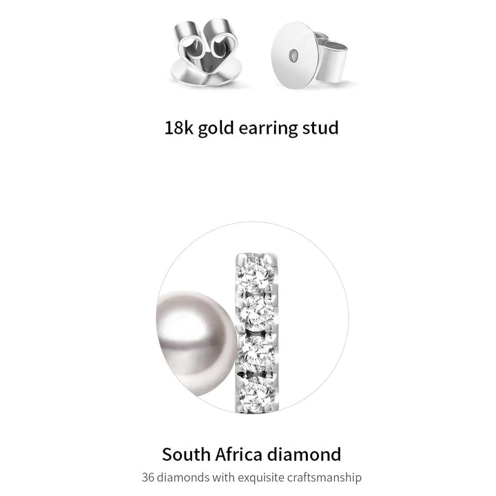 H Collection Akoya Saltwater Pearl 18K White Gold Diamond Asymmetric "H" Earrings - HELAS Jewelry