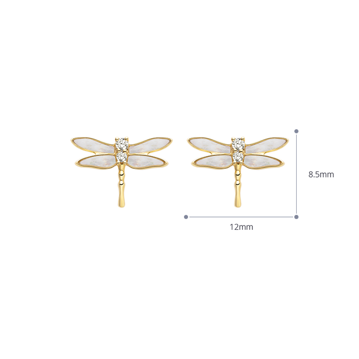 Mother-of-pearl 18K Gold Diamond Whole Dragonfly Ear Studs Earrings