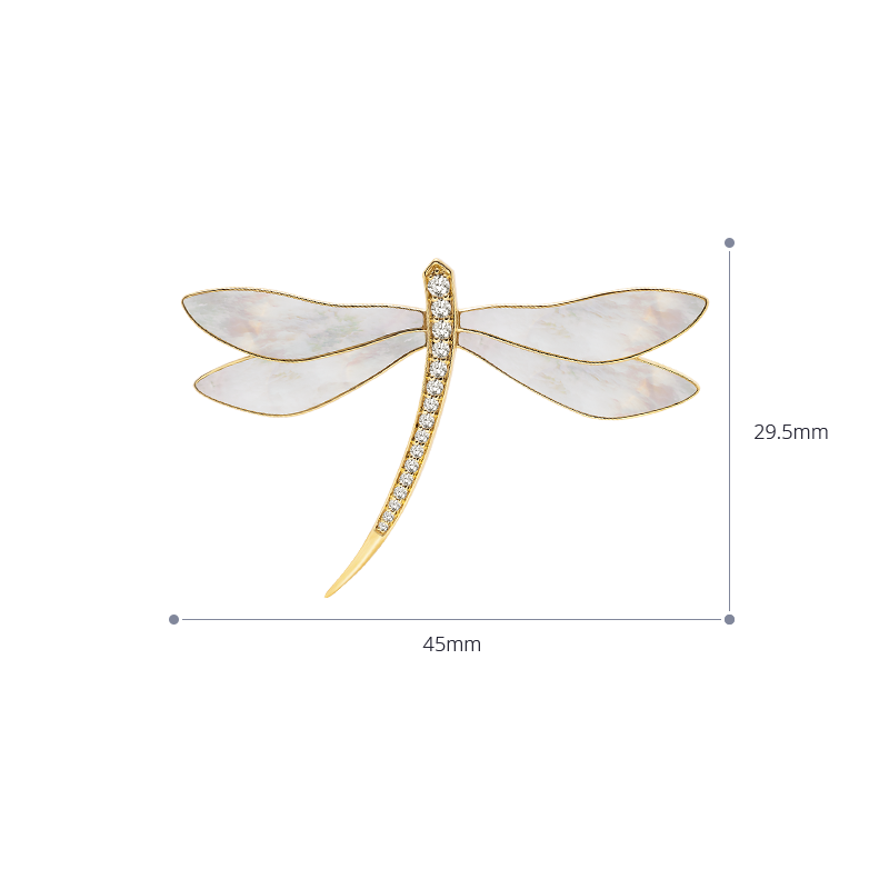 Mother-of-pearl 18K Gold Diamond Dragonfly Brooch