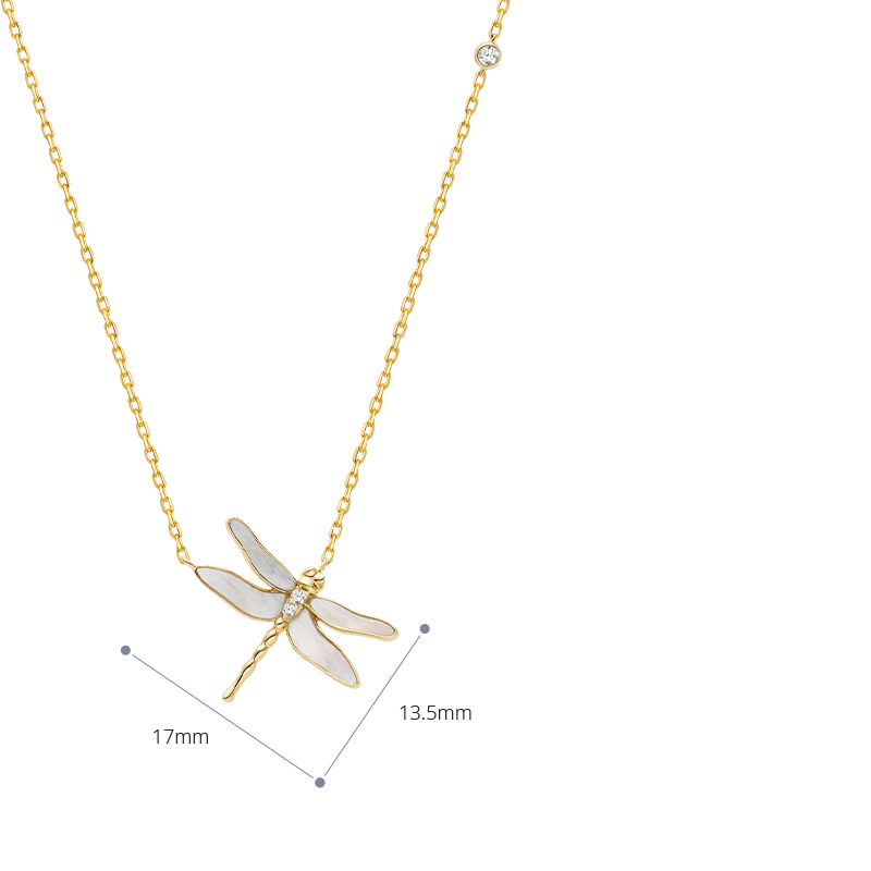 Mother-of-pearl 18K Gold Diamond Whole Dragonfly Necklace