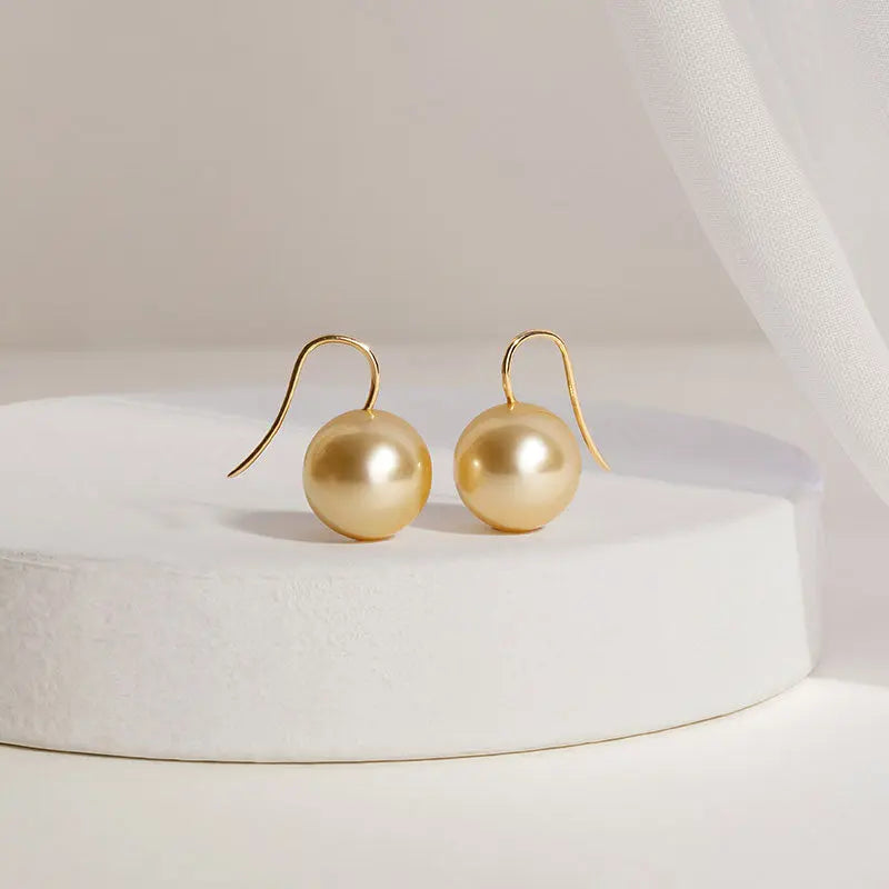 MOMENT COLLECTION South Sea Golden Pearl 18K Gold Classic Design Hook Earrings - HELAS Jewelry