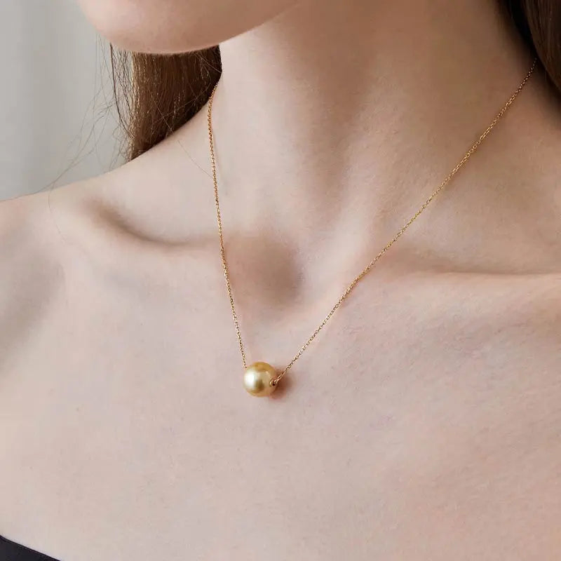 MOMENT COLLECTION South Sea Golden Pearl 18K Gold Simple Style Design Classic Necklace - HELAS Jewelry