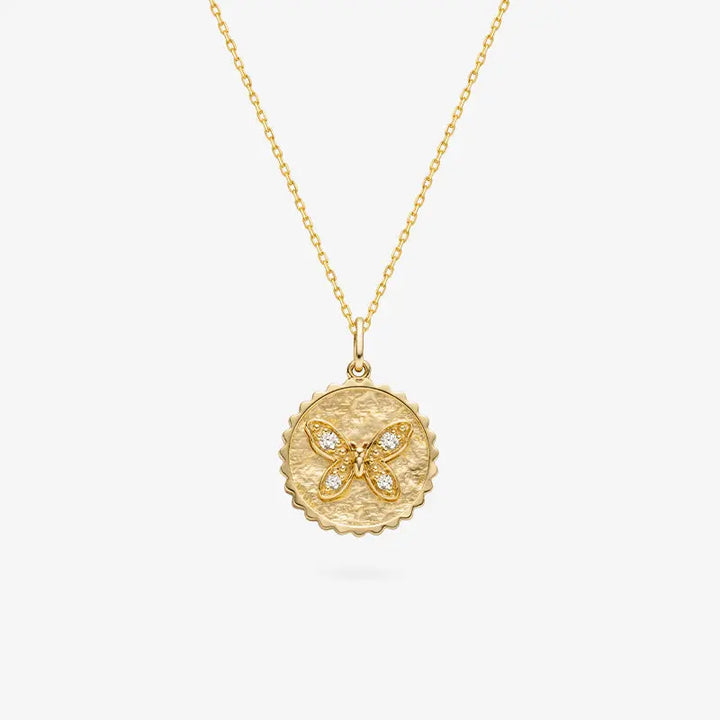 18K Gold Butterfly Coin Diamonds Necklace - HELAS Jewelry