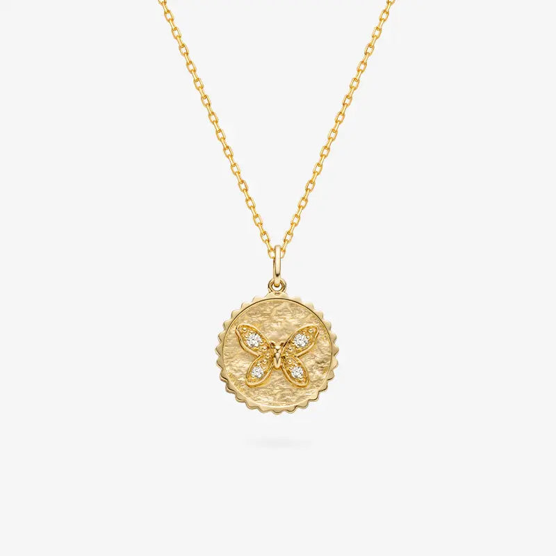 MONET GARDEN COLLECTION 18K Gold Butterfly Coin Diamonds Necklace