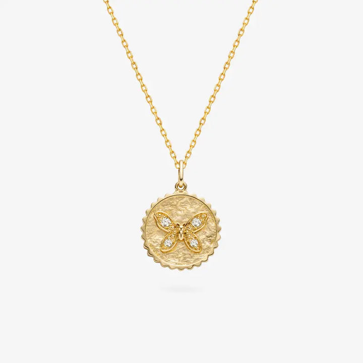 18K Gold Butterfly Coin Diamonds Necklace - HELAS Jewelry