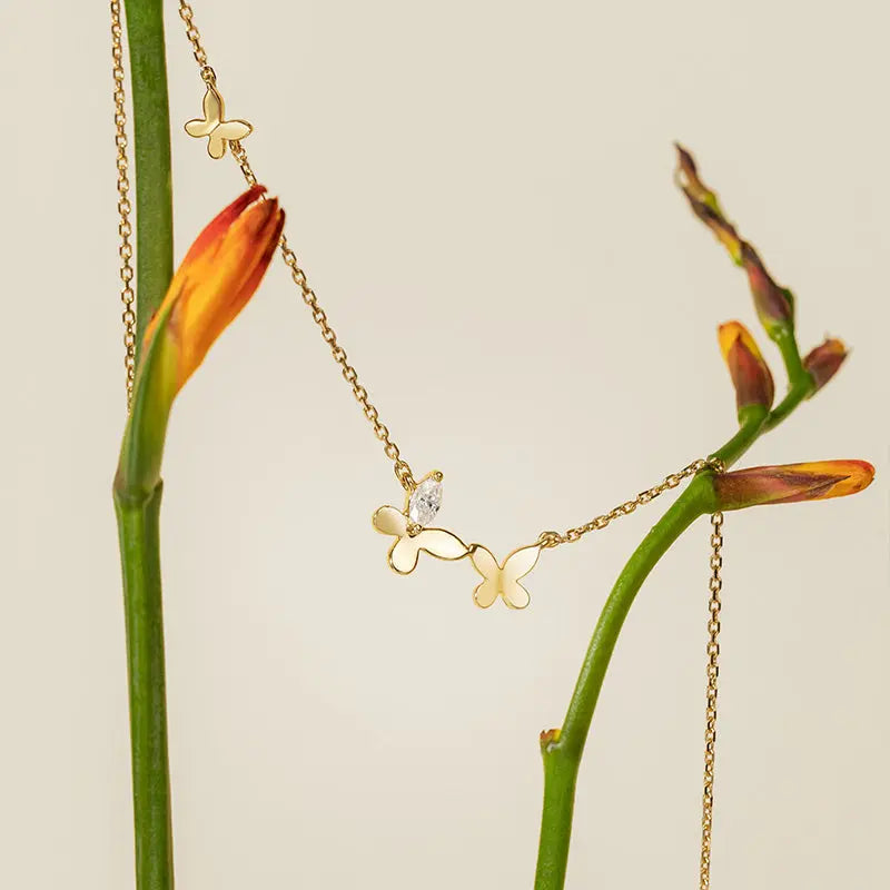 MONET GARDEN COLLECTION 18K Gold Butterfly Elegant Diamond Necklace