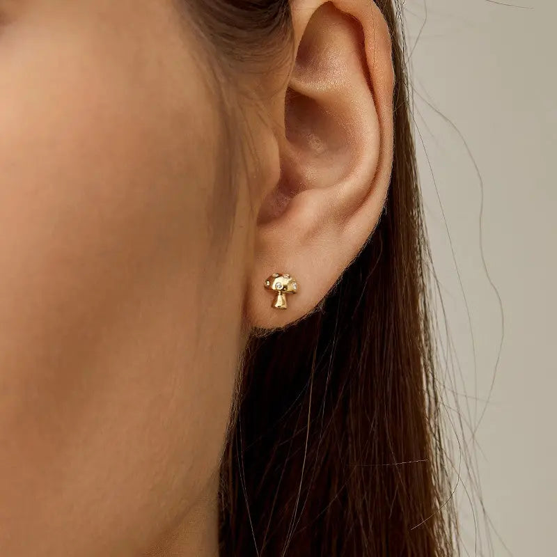 MONET GARDEN COLLECTION 18K Gold Mushroom Diamonds Ear Studs - HELAS Jewelry
