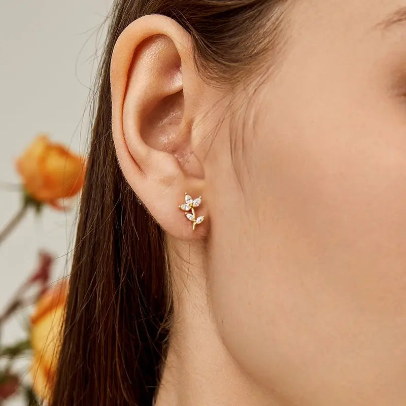 MONET GARDEN COLLECTION 18K Gold Summer Flower Diamonds Ear Studs - HELAS Jewelry