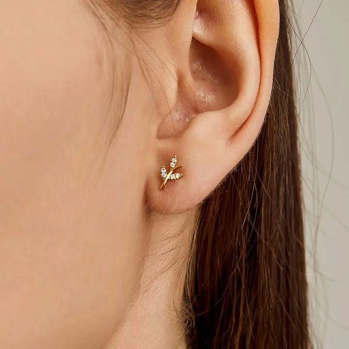 MONET GARDEN COLLECTION 18K Gold Twig Diamonds Ear Studs - HELAS Jewelry