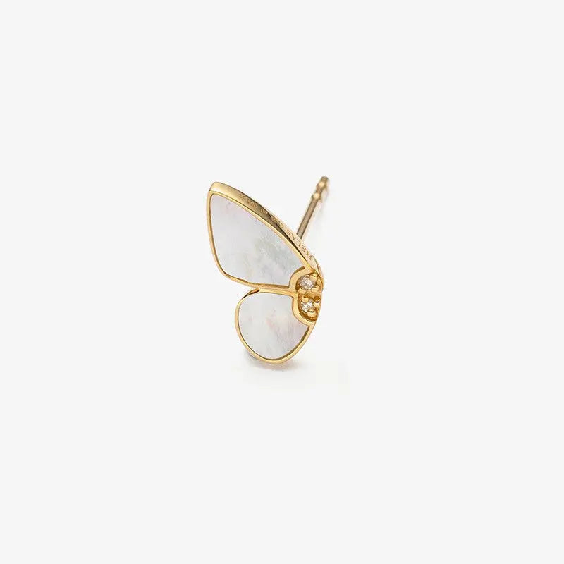 Mother Of Pearl Ear Piercing Studs 18K Gold Diamond Butterfly Earrings - HELAS Jewelry