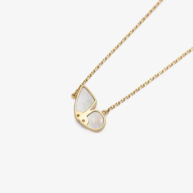 Mother Of Pearl 18K Gold Butterfly Diamonds Necklace - HELAS Jewelry